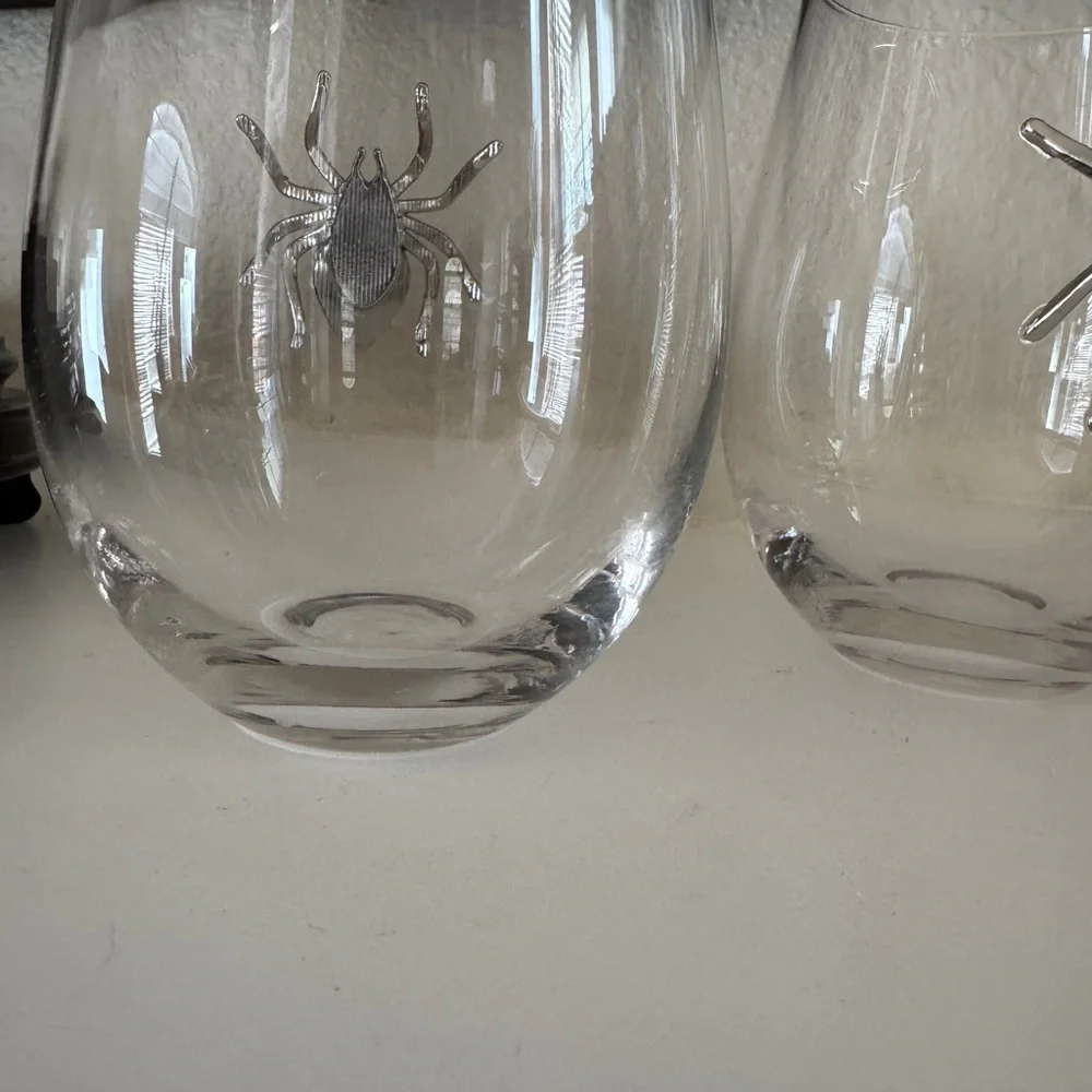 2pc Halloween  Jewel Gem‎ Rhinestone Spider Stemless Wine Glasses